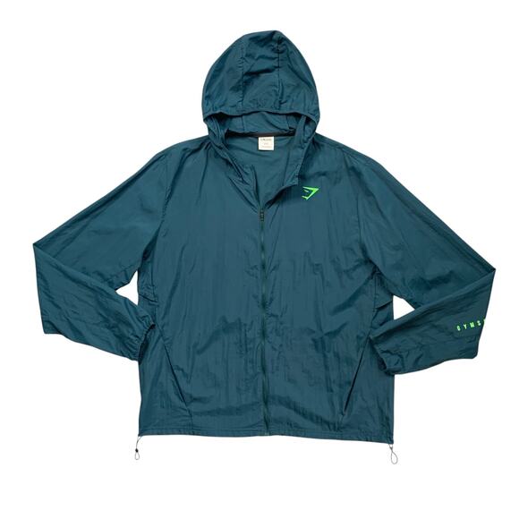 Gymshark Jacket Mens 3XL Spruce Lime Sport Windbreaker Full Zip Vented Hooded - Picture 1 of 13